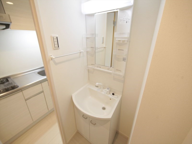 洗面設備　脱衣所　独立洗面台（シャンプードレッサー付）収納スペース有