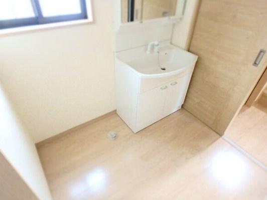 洗面設備　三面鏡タイプのシャワー付き洗面台！