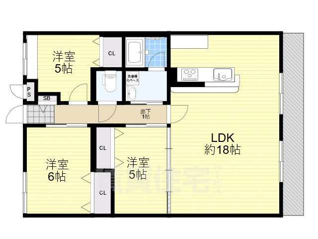 箕面市新稲のマンションの間取り