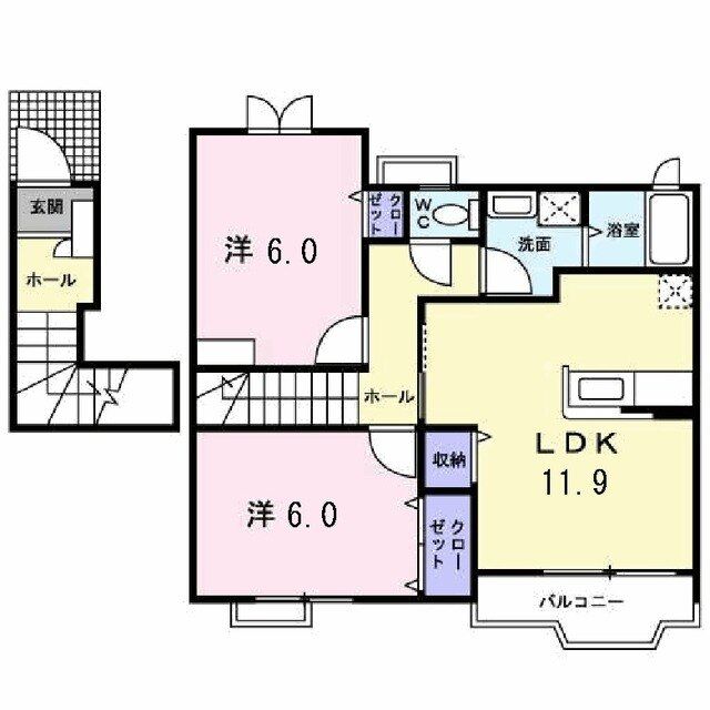 【福知山市大江町河守のアパートの間取り】
