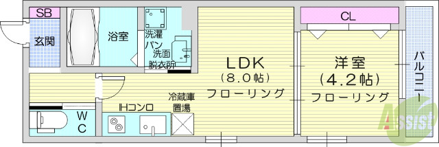 仙台市宮城野区二十人町のマンションの間取り