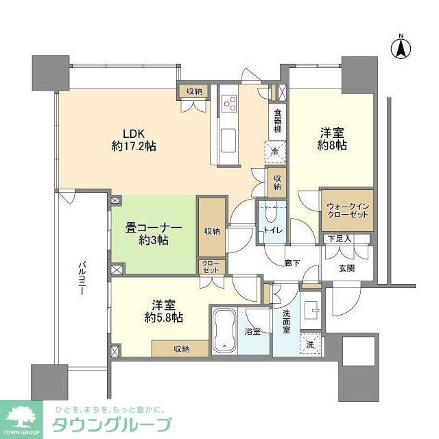 川崎市中原区小杉町のマンションの間取り