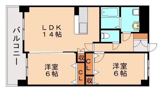 ＪＲ鹿児島本線 折尾駅 徒歩14分 10階建 築20年の間取り写真