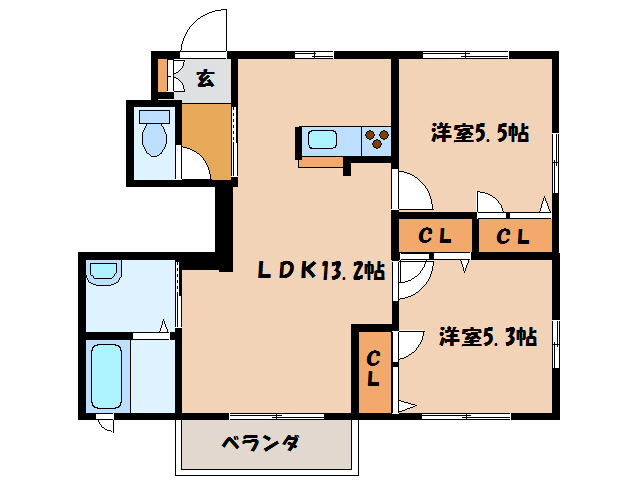 岩国市玖珂町のアパートの間取り