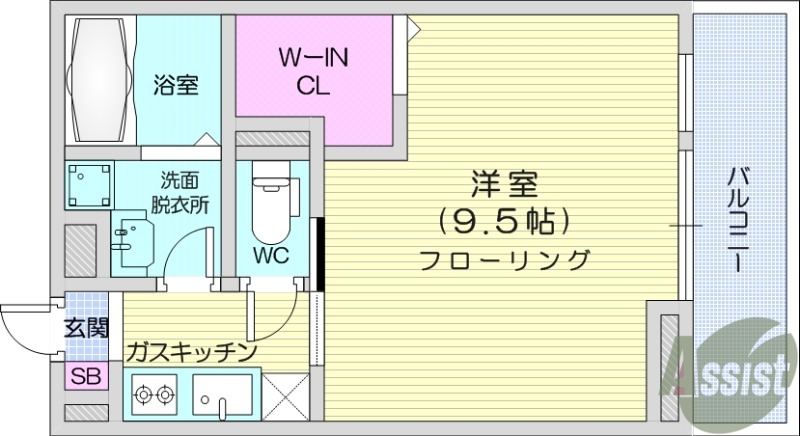 仙台市若林区新弓ノ町のアパートの間取り