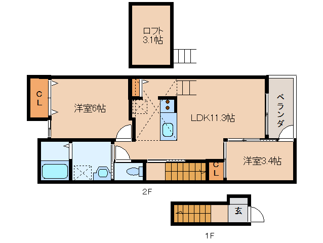 木津川市城山台のアパートの間取り