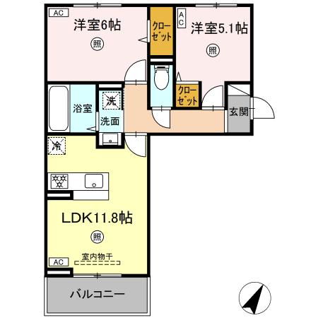 熊本市東区長嶺西のアパートの間取り