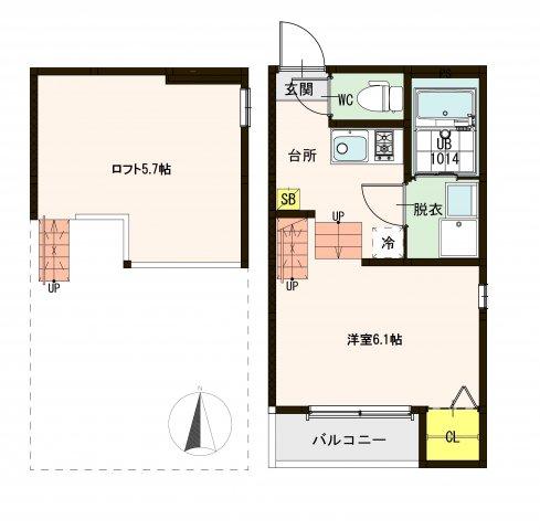 仙台市若林区六丁の目中町のアパートの間取り