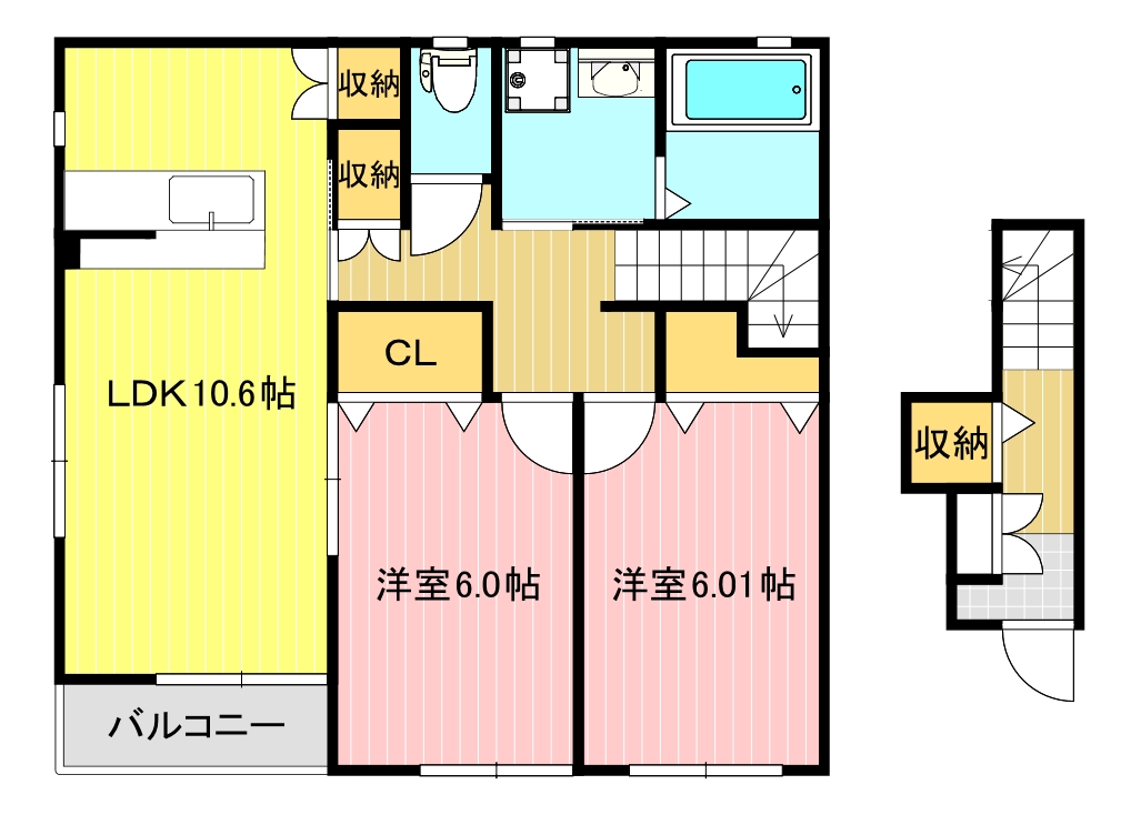 仙台市若林区六丁の目南町のアパートの間取り