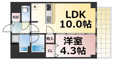 東大阪市足代北のマンションの間取り