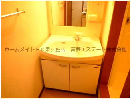 洗面設備　独立洗面台、小物を置くことができて便利です