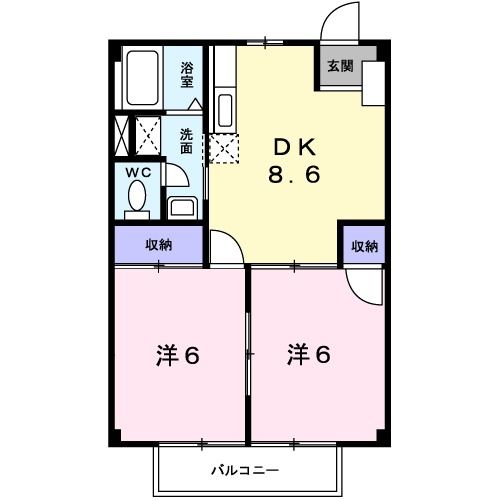 岡山市中区下のアパートの間取り