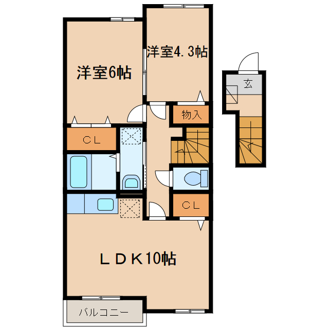 倉敷市船穂町船穂のアパートの間取り