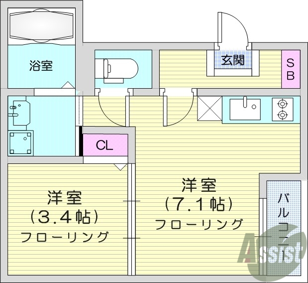 仙台市若林区大和町のアパートの間取り