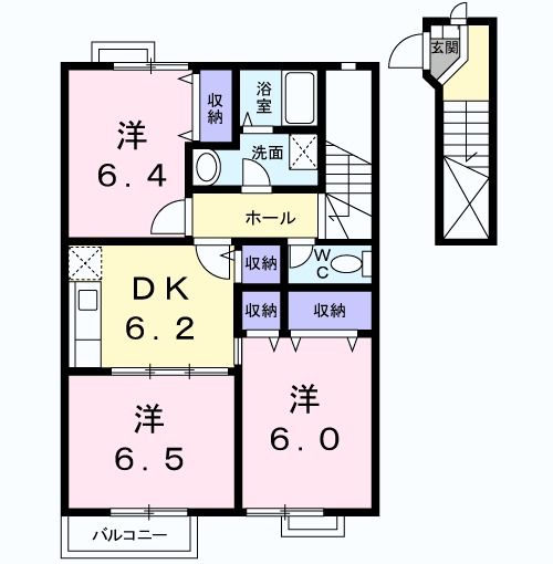 北茨城市中郷町小野矢指のアパートの間取り