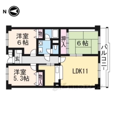 京都市山科区勧修寺東北出町のマンションの間取り