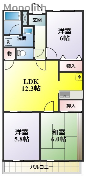 岸和田市箕土路町のマンションの間取り