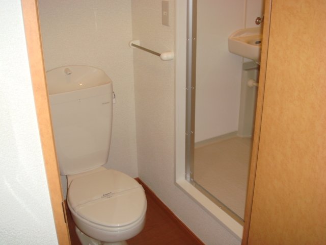 その他　トイレはタオルハンガー、収納棚付き。