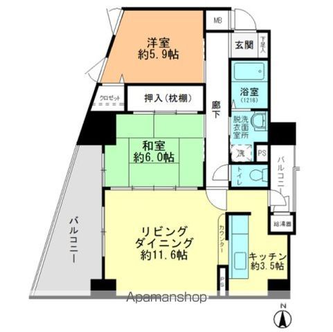 広島電鉄江波線 舟入本町駅 徒歩5分 10階建 築26年の間取り写真