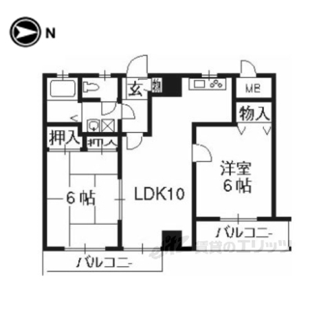 京都市右京区梅津段町のマンションの間取り