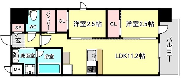 大阪市北区西天満のマンションの間取り