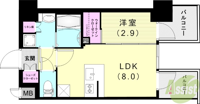 神戸市中央区中山手通のマンションの間取り