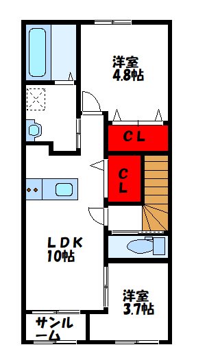 宗像市赤間のアパートの間取り