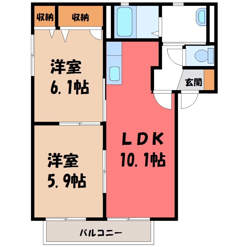 筑西市下中山のアパートの間取り