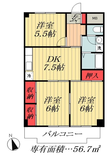 船橋市印内町のマンションの間取り