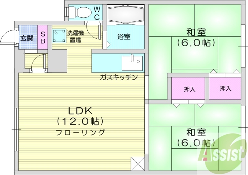 ＪＲ札沼線 八軒駅 徒歩13分 2階建 築40年の間取り写真