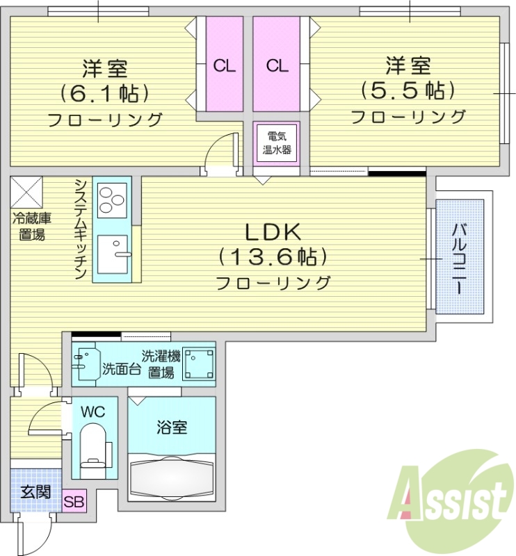 札幌市東区北十七条東のマンションの間取り