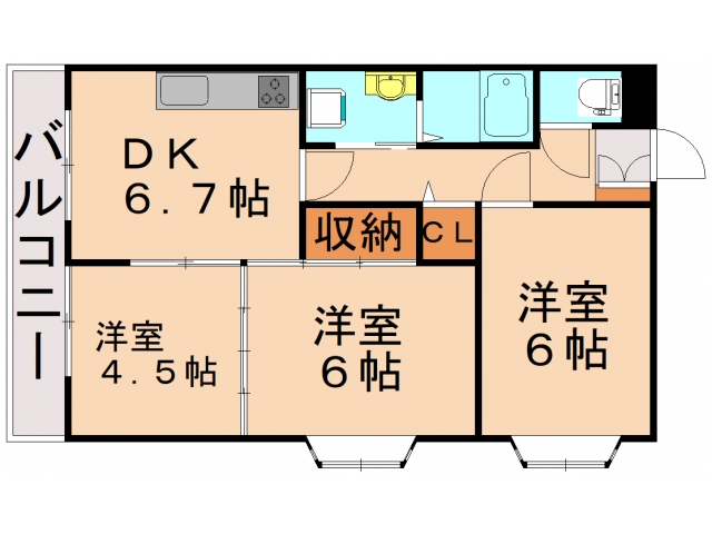 北九州市戸畑区明治町のマンションの間取り