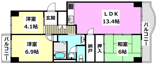 吹田市新芦屋上のマンションの間取り