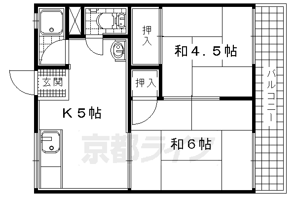 八幡市男山金振のマンションの間取り