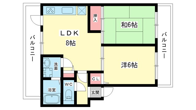 豊中市岡町南のマンションの間取り