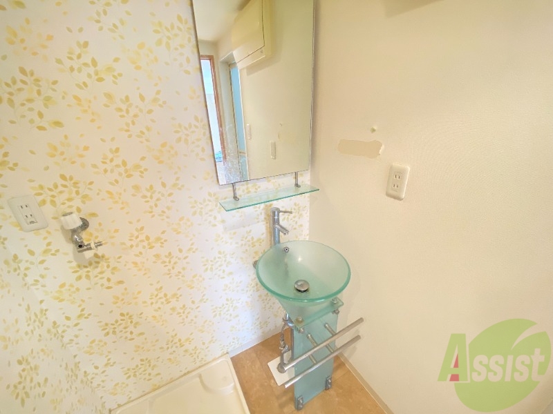 洗面設備　お洒落な手洗い場鏡もついています