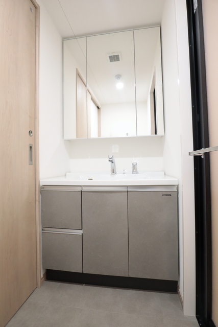 洗面設備　★収納にも嬉しい三面鏡の洗面台★Ｂ号室別階も同種同型の仕様