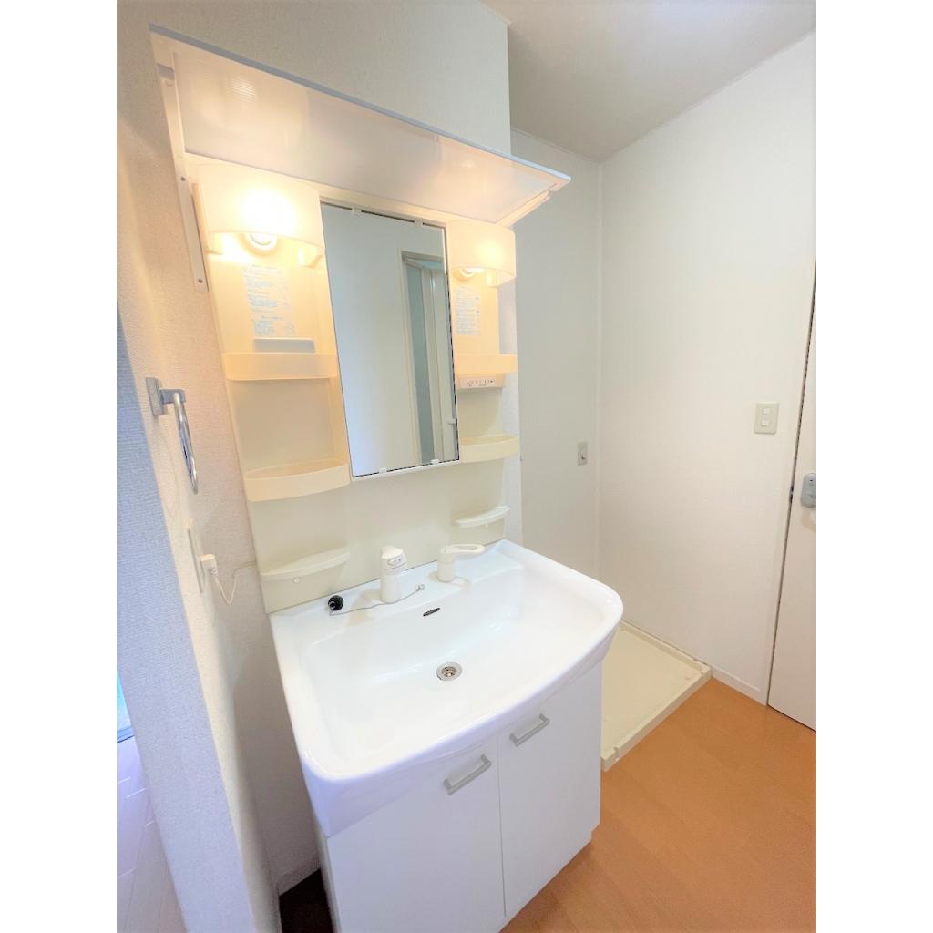 洗面設備　ゆったりとスペースのある洗面所