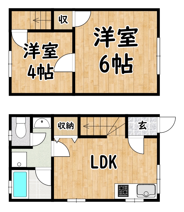 近鉄奈良線 八戸ノ里駅 徒歩15分 2階建 築62年の間取り写真