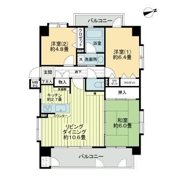 仙台市青葉区角五郎のマンションの間取り