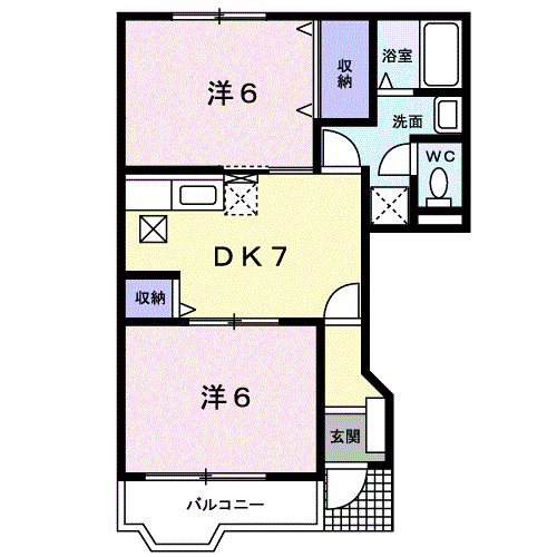 高梁市落合町阿部のアパートの間取り