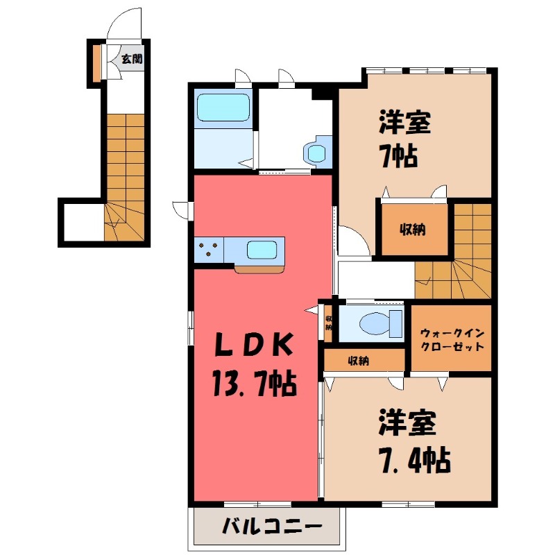 古河市西牛谷のアパートの間取り