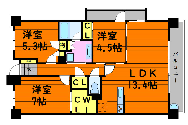 倉敷市阿知のマンションの間取り