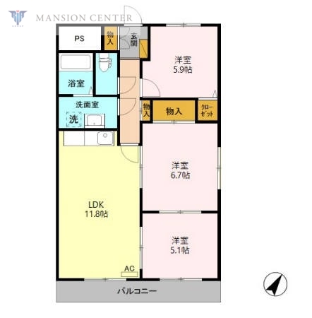 新潟市東区牡丹山のマンションの間取り