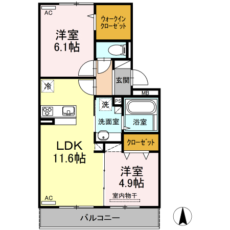 熊本市南区上ノ郷のアパートの間取り