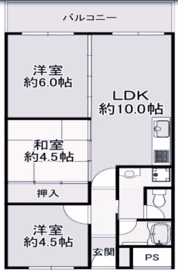 神戸市東灘区住吉山手のマンションの間取り