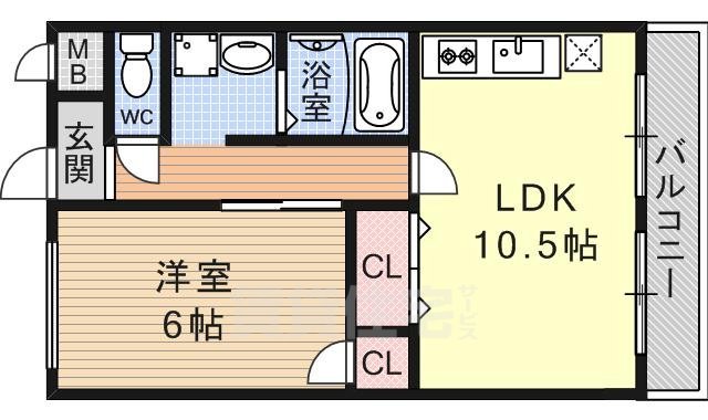 京都市山科区西野山射庭ノ上町のマンションの間取り