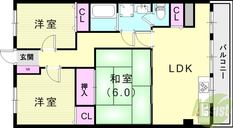 神戸市北区山田町下谷上のマンションの間取り