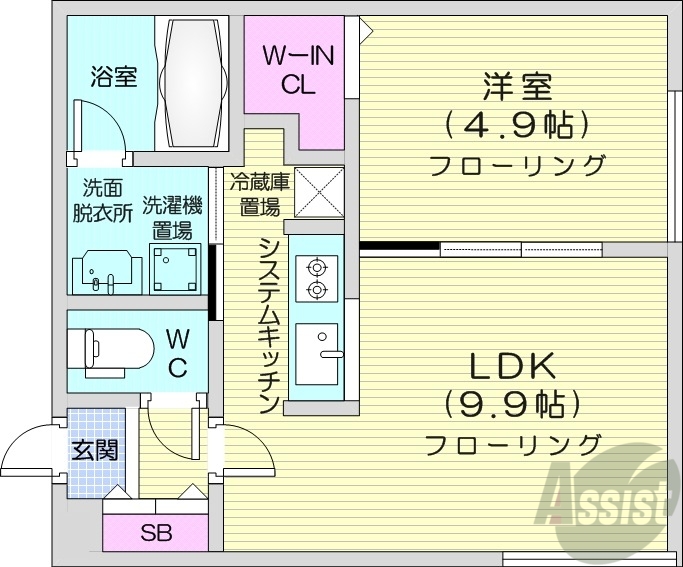 札幌市豊平区月寒西四条のマンションの間取り