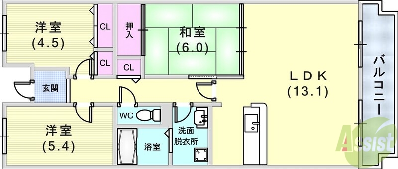 神戸市東灘区本庄町のマンションの間取り